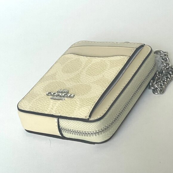 Coach Zip Card Case CW883 ID Wallet Yellow Signature Canvas Chain Strap ORGPKG - Picture 4 of 7